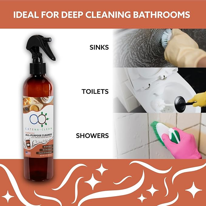 Natural Pumpkin Spice Bathroom Cleaner (Pack of 1) – Refreshing, Fast Acting, All Purpose Spray Cleaner for Toilet, Shower, Tile, Tub, & Sink – Descaler, Limescale, Grime, & Soap Scum Remover 8 fl. oz