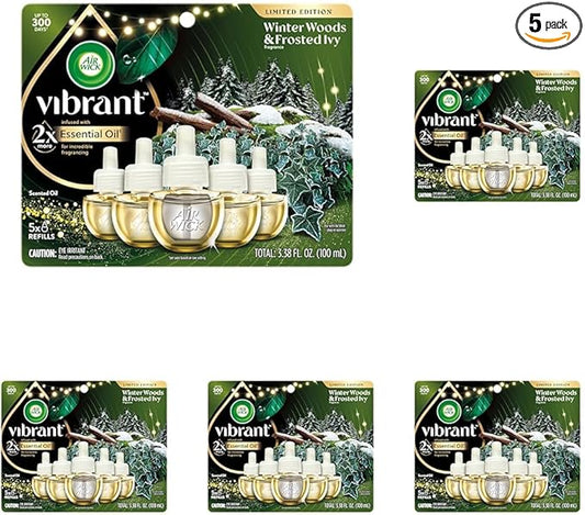 Air Wick Vibrant Plug In Scented Oil Refill, Infused with Essential Oils, Plug In Air Fresheners for Home, Winter Woods & Frosted Ivy (Pack of 25)