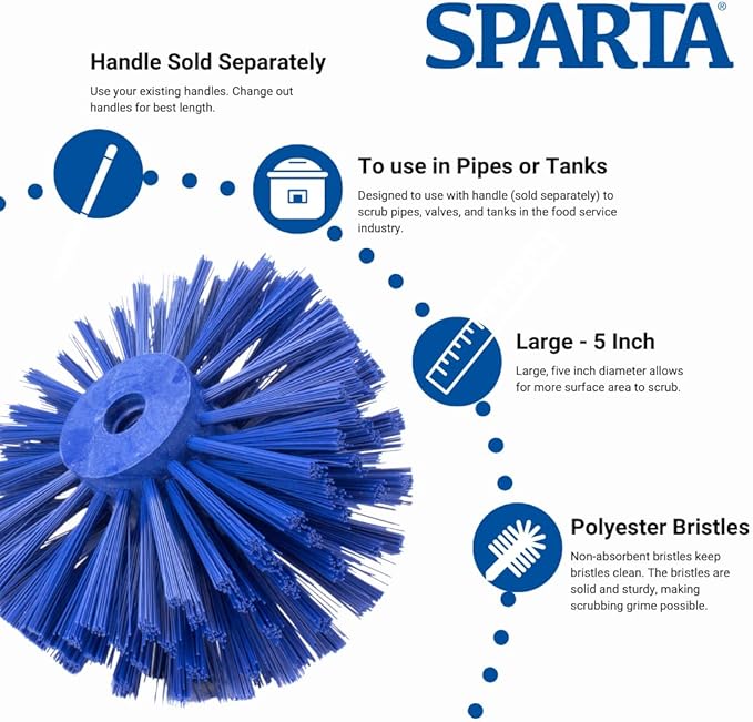 SPARTA Industrial Tank Brush Head Pipe Brush Head, Drain Brush with 3/4" Thread Hole (Handle Not Included) for Commercial Use, Plastic, 7 x 5.7 Inches, Blue (Pack of 2)
