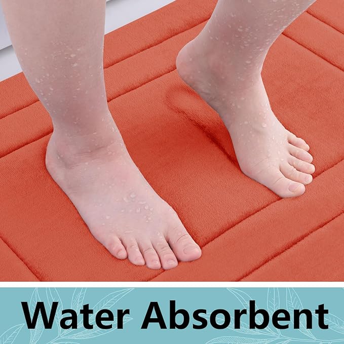 Arotive Memory Foam Bathroom Rug Mat 24x16, Ultra Soft and Absorbent Bath Mat, Machine Wash Dry, Comfortable Bath Rug Carpet for Bathroom Floor, Tub and Shower, Coral
