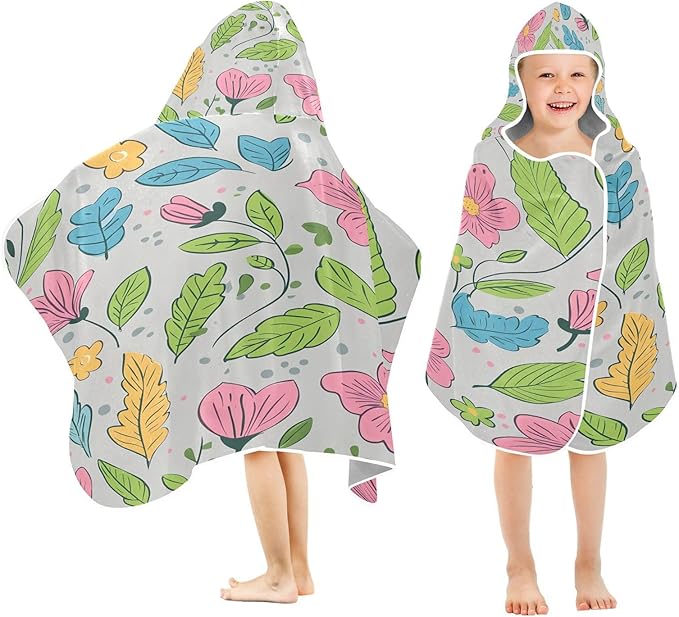 CEBUGI Cute Flowers Hooded Bath Towel for Kids Absorbent Soft Bath Towel Wrap with Hood 50x23.5in Pool Beach Shower Towel for Boys Girls