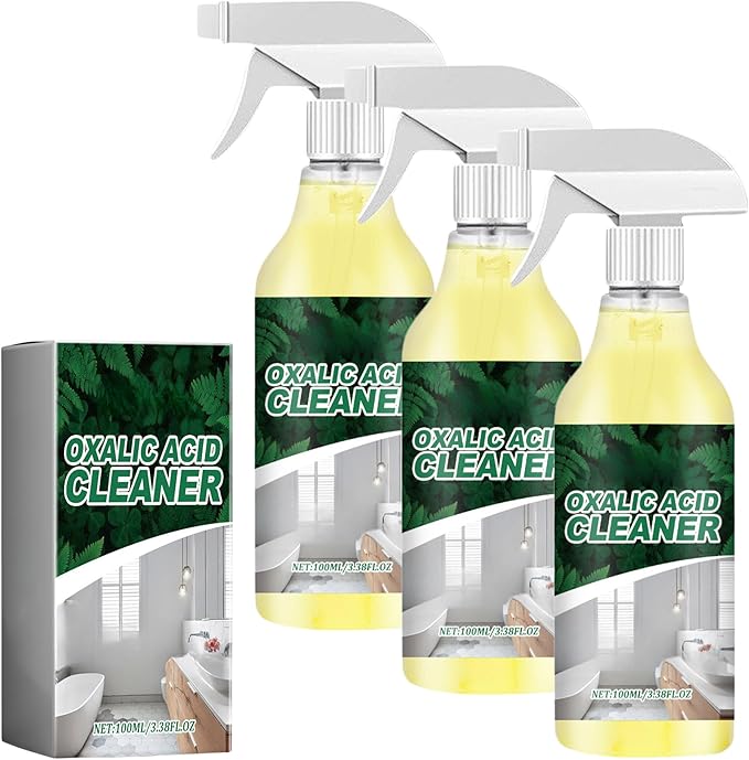 Oxalic Acid Cleaner Spray 100ml/3.38fl.oz, Multipurpose Stain Remover for Bathroom, Tile & Porcelain, Powerful Rust & Hard Water Stain Cleaning Spray for Multi-Surface Use (3 Pcs)