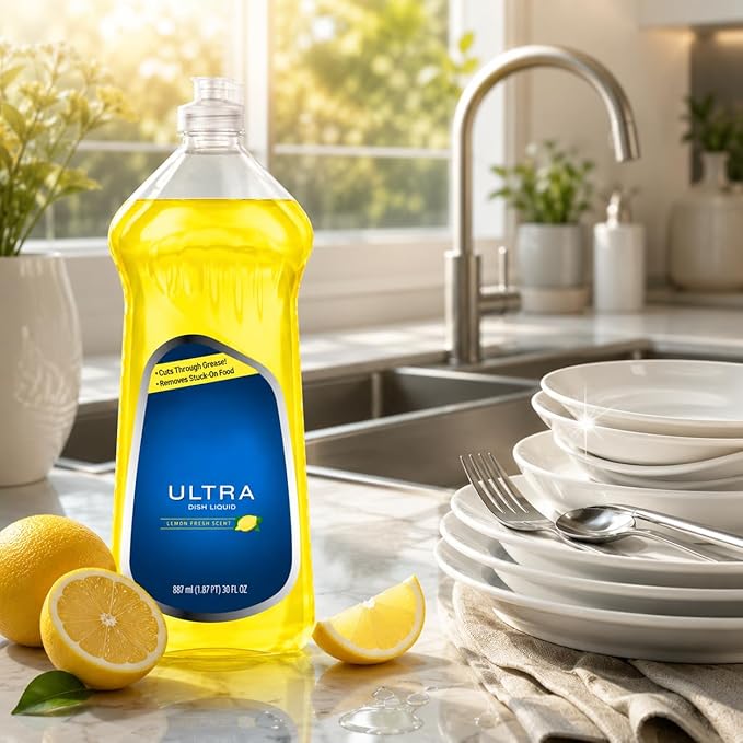 Liquid Dish Soap Lemon Fresh Scent, Large 30 fl oz Dishwashing Liquid with Easy Pour Bottle for Everyday Kitchen Cleaning Use