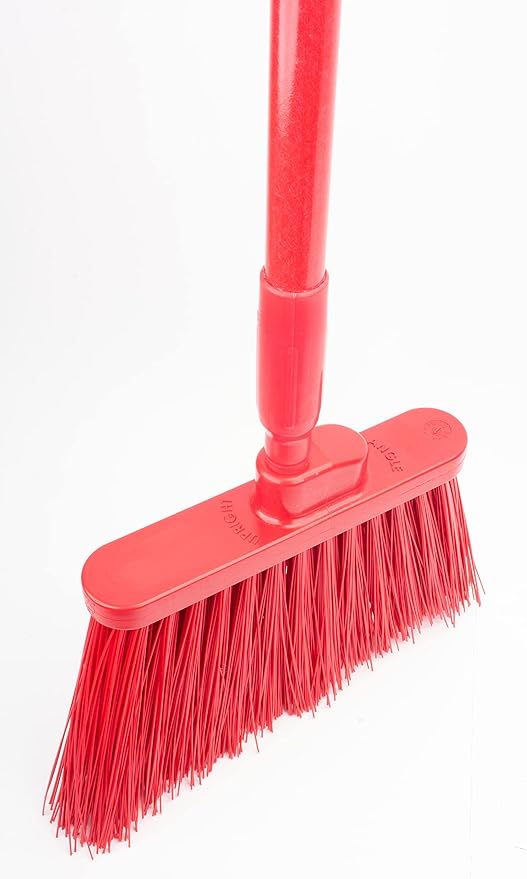 SPARTA 41083EC05 Plastic Color Coded Broom, Unflagged Bristles, Long Broom With Angled Head For Small Debris Cleaning, 56 Inches, Red