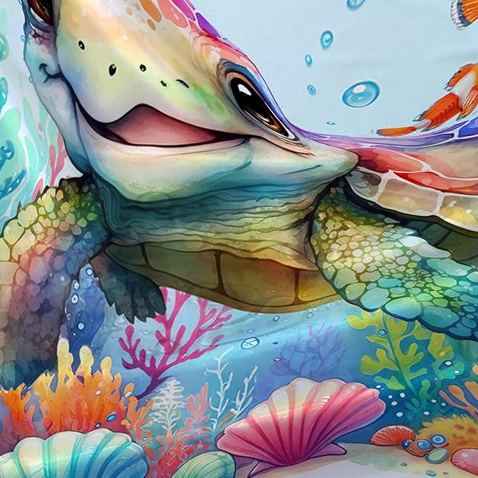 AILONEN Cute Cartoon Sea Turtle Shower Curtain,Kawaii Sea Turtle with Coral Bath Curtain for Kids,Boys,Girls,Ocean Theme Waterproof Fabric Shower Curtain Set with Hooks,36" W*72" H