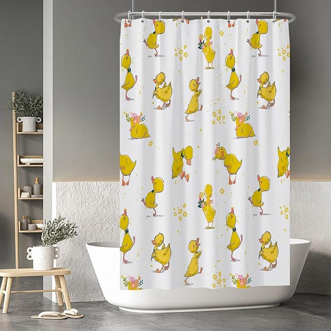 Baocicoo Cute Cartoon Baby Duck Shower Curtain Lovely Yellow Baby Duck Pattern Shower Curtain for Bathroom Bathtub Living Room Decor Fabric Waterproof Curtains for Bathroom with Hooks 48x72 Inches
