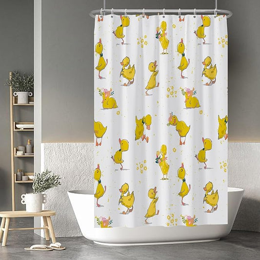 Baocicoo Cute Cartoon Baby Duck Shower Curtain Lovely Yellow Baby Duck Pattern Shower Curtain for Bathroom Bathtub Living Room Decor Fabric Waterproof Curtains for Bathroom with Hooks 48x72 Inches