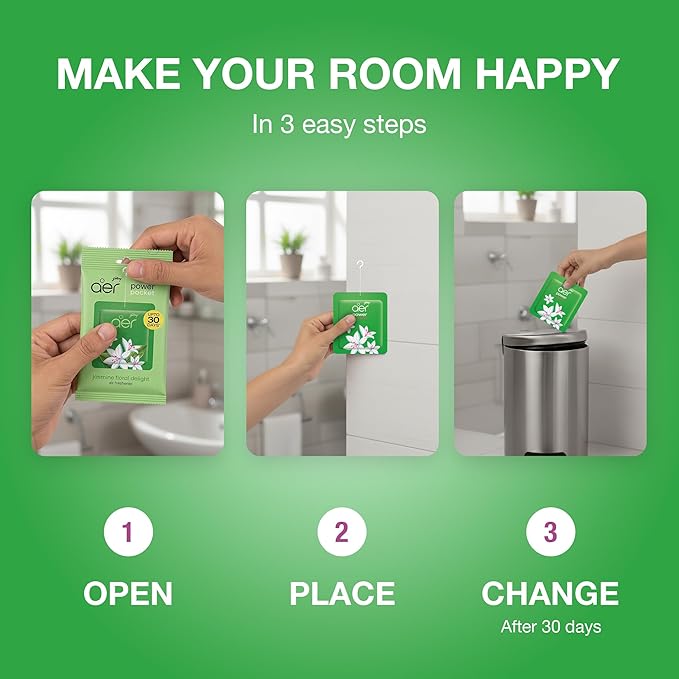 Godrej Aer Power Pocket Lavender Bloom Bathroom Fragrance 10 g, 6-Pack, Green