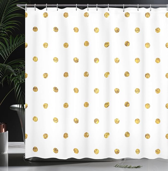 Ambesonne Modern Shower Curtain, Blurry Crystalised Yellow Ombre Geometric Circles Rounds Plain Backdrop Print, Cloth Fabric Bathroom Decor Set with Hooks, 69" W x 70" L, Yellow White