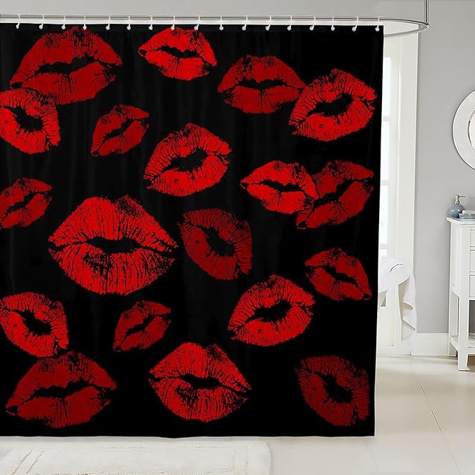 Feelyou Lips Shower Curtains Kissing Lips Bathroom Curtain for Kids Women Men Romantic Bathroom Accessories Waterproof Polyester Fabric for Stalls Bathtubs 72"x84"