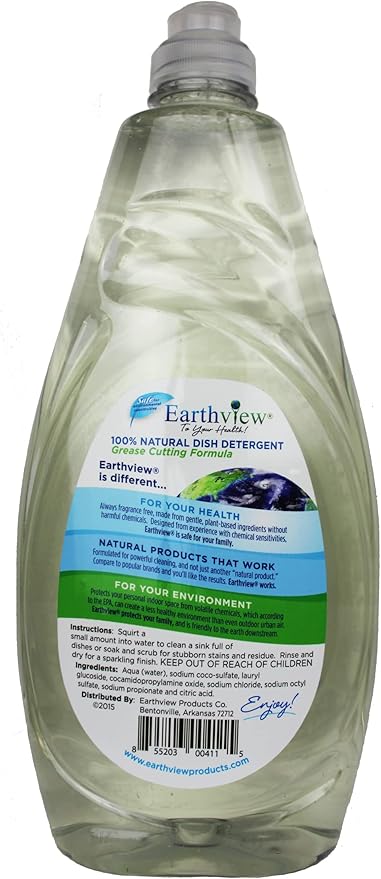 Fragrance Free, Free & Clear, Liquid Dish Soap, 2 Pk/ 24 oz |For Environmental Sensitivities (MCS, EI, free of MI, Sulfate, SLS) Sensitive Skin, Free and Clear, Plant Based, Unscented