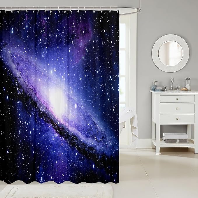 Outer Space Bath Curtain Mystery Galaxy Stars Nebula Shower Curtain for Kids Boys Girls Decor Milky Way Astronomy Bathroom Shower Curtain Set Starry Sky Waterproof Shower Curtain with Hooks 72x72 Inch
