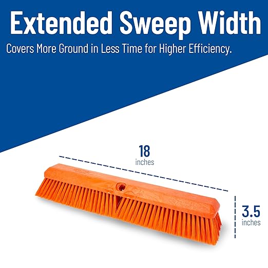 SPARTA Omni Sweep Plastic Push Broom Head, Heavy Duty, Industrial Broom With Color Code System For Outdoor, Indoor, Garage, Concrete, Patio, Kitchen, Bathroom, 18 Inches, Orange