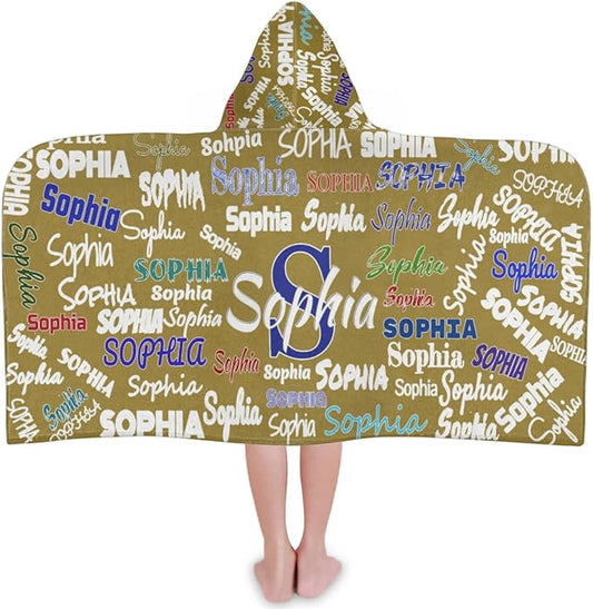 Personalized Hooded Towel Kids Beach Towels Name, Custom Toddlers Cotton Wrap Towel for Shower Beach Trip Pool, Solid Olive Color
