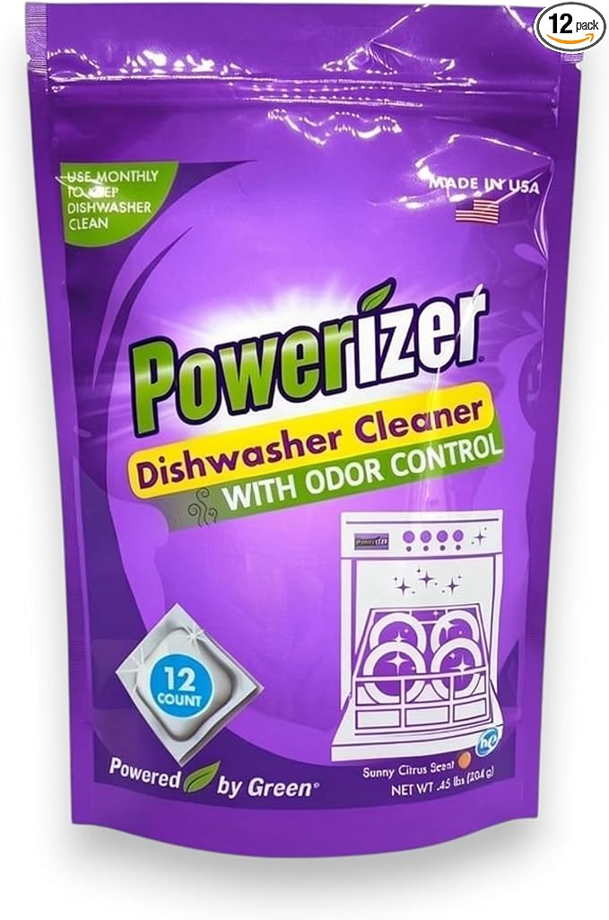 Powerizer Dishwasher Machine Cleaner Pods, 12 Count | Deep Clean Your Dishwasher Machine | Removes Odor & Buildup | Eco-Friendly, Biobased, Non-Toxic Formula