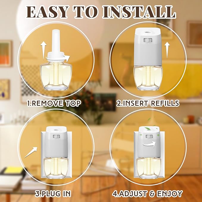 Plug In Air Freshener Refills Starter Kit – 12 Pack Wall Plug In Refills with 1 Adjustable Warmer, Jasmine, Hawaiian, Cotton Scents, Odor Eliminator for Home, Bathroom, Room, House