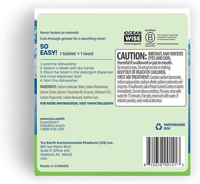 Tru Earth Dishwasher Detergent Tablets - Concentrated Dishwasher Tabs Cut Grease for Sparkling Dishes - Eco Friendly Alternative to Liquid Pods - 30 Tablets, Fragrance-Free