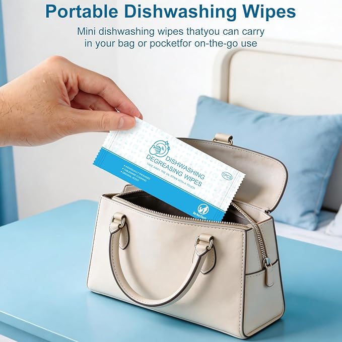 Dish Wipes for Camping Individually Wrapped Dish Cleaning Wipes Travel Unscent 7.7”x 7.3” Disposable for Kitchen Outdoor Traveling RV Quick Clean (Pack of 50)