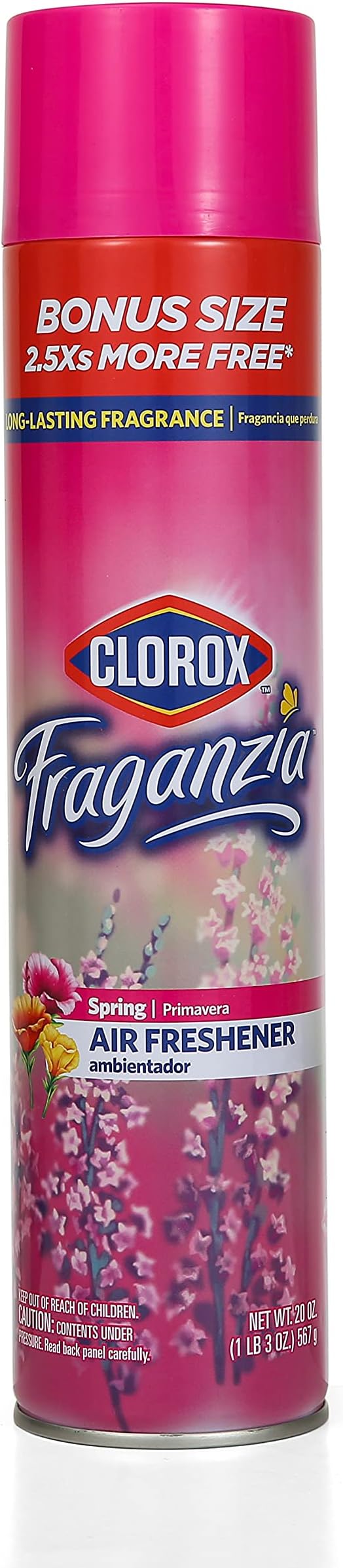 Clorox Fraganzia Aerosol Air Freshener Spray in Spring Scent - Long-Lasting Odor Eliminator and Room Freshener for Home, Bathroom, Bedroom, and Kitchen, 20 oz Bonus Size
