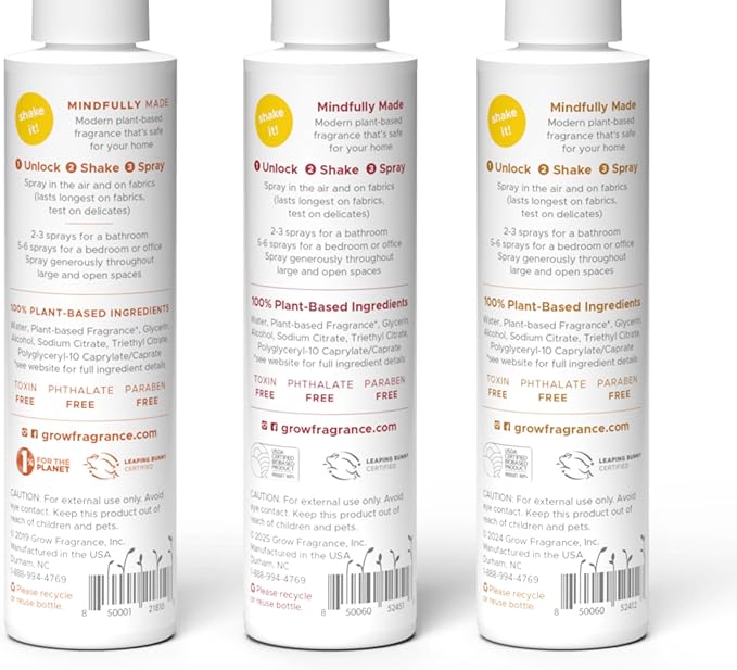 Grow Fragrance Certified Non Toxic, 100% Plant Based Fabric and Room Air Freshener Spray. Made with All Natural Essential Oils | Summer 3 Pack (Coconut Soleil, Cabana, Coastal Tide) 3 x 5oz
