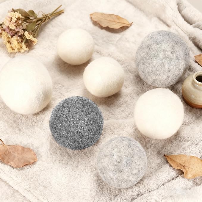 6 Pack Wool Dryer Balls Laundry Reusable Anti Static, Wool Laundry Balls for Dryer Reduces Clothing Wrinkles Natural Fabric Softener Last 1000+ Loads (Dark Grey, 2.75 in/7 cm)