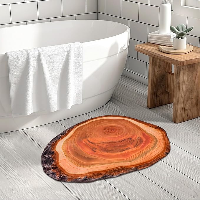 Wood Grain Brown Bath Mat Cute Annual Ring Bathroom Rugs Funny Non Slip Bathtub Decor Mats Super Absorbent Floor Carpet Machine Washable Quick Dry for Tub, Shower, Bedroom, Kitchen, 23.6"x35.4"