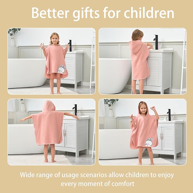 Hooded Towel for Kids 100% Cotton Bath Towel Toddler Beach Essentials with Animal Design 2-6Years (Pink, Small)