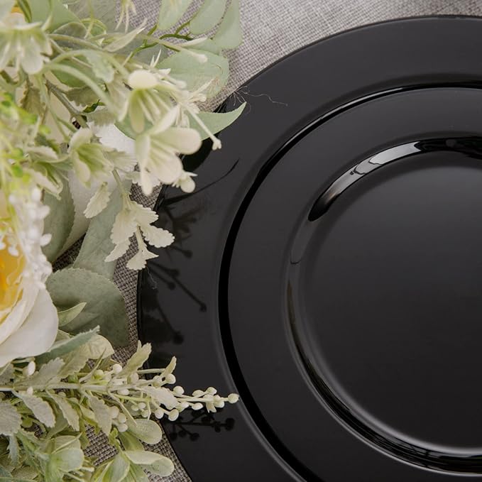 FLOWERCAT 60PCS Black Plastic Plates - Heavy Duty Black Disposable Plates for 30 guests Graduation Party/Wedding/Memorial Day - Include 30PCS 10.25inch Dinner Plates and 30PCS 7.5inch Dessert Plates