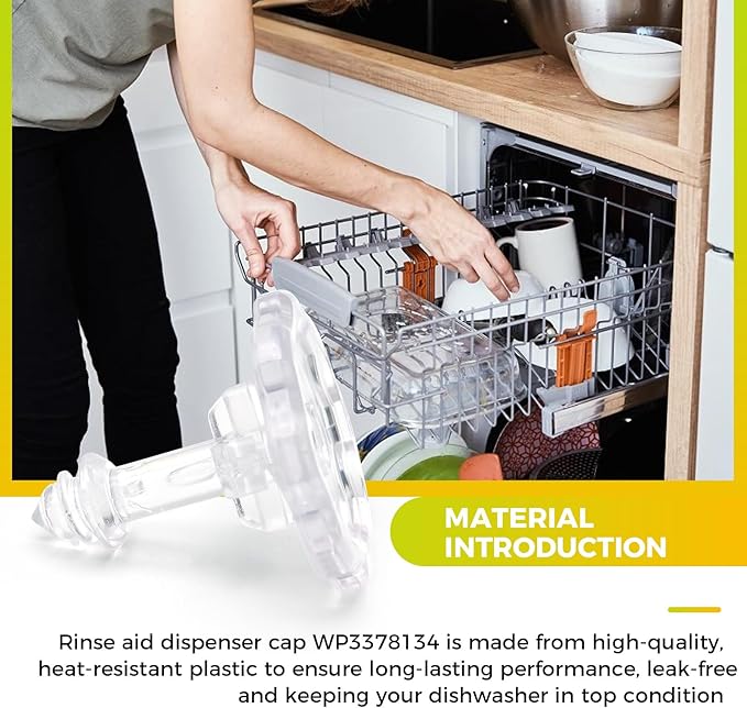 WP3378134 Rinse Aid Dispenser Cap Replacement, Compatible with Whirlpool Dishwasher – Fit for Maytag, KitchenAid, Jenn-Air, Amana, Magic Chef, Admiral, Roper – Replaces AP6008208 3378134 3369155