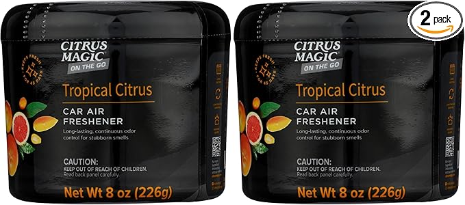 Citrus Magic On The Go Odor Absorbing Solid Air Freshener for Auto, Tropical Citrus, 8-Ounce (Pack of 2)