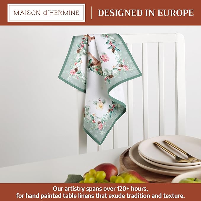 Maison d' Hermine 100% Cotton Cloth Napkins Set of 4 Everyday Reusable Square Napkins Cloth Washable Dinner Party Wedding Restaurant Hotel Kitchen Spring Summer (Xmas, 18" x 18")