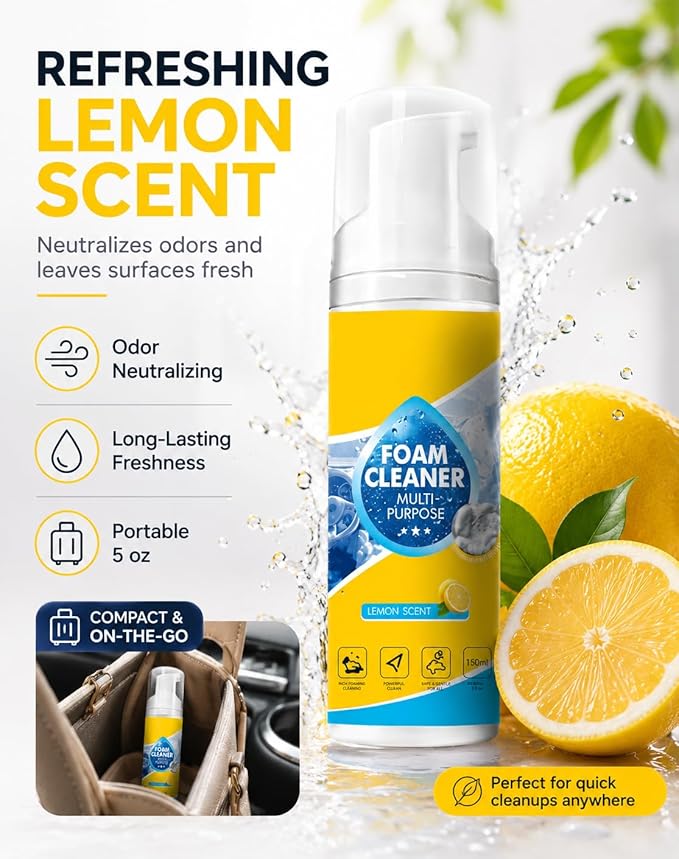Foam Cleaner All Purpose, 4-in-1 Multi-Enzyme No-Rinse Deep Cleaning Spray for Car Interior, Kitchen Grease, Bathroom Tiles, Sofa Upholstery, Multi-Surface Home & Auto Cleaner (1)