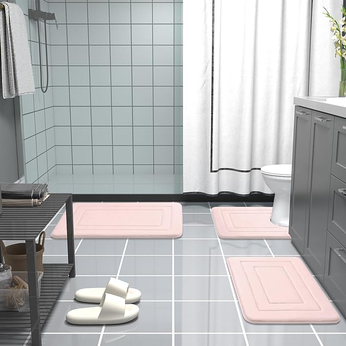 Arotive Memory Foam Bathroom Rug Mat 36x24, Ultra Soft and Absorbent Bath Mat, Machine Wash Dry, Comfortable Bath Rug Carpet for Bathroom Floor, Tub and Shower, Pink