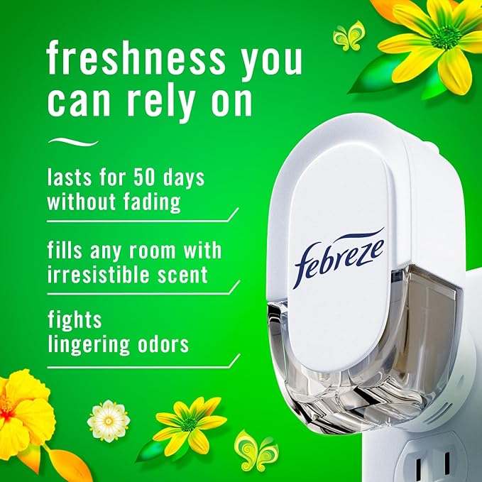 Febreze Plug-In Air Freshener, Odor-Fighting Scented Oil Starter Kit, Air Fresheners for Home, Bathroom and Kitchen, Long Lasting, Gain Original Scent, Warmer + 4 Refill, Multicolor