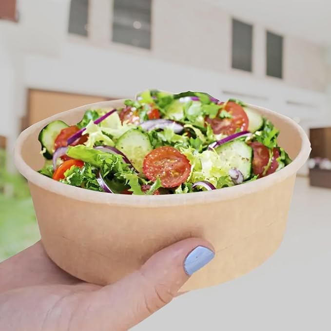 Ruthy's Outlet Kraft Salad Bowls W/Clear Lids – Disposable Paper Salad Containers, Eco-Friendly | Leak-Resistant | Microwave Safe – Ideal for Meal Prep, To-Go Orders & Catering (50, 20 oz)