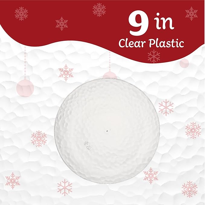 PLASTICPRO 30 Pack Heavyweight Disposable Plastic Plates - Elegant Clear Hammered Platsic Party Dishes (9'' INCH PLATES)
