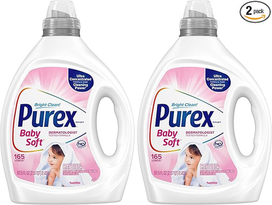 Purex Baby Laundry Detergent Liquid,Ultra Concentrated,82.5 fl oz,165 Loads,Hypoallergenic,Dye Free,Gentle on Skin,(Pack of 2)