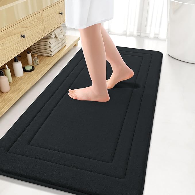 Arotive Memory Foam Bathroom Rug Mat 54x24, Ultra Soft and Absorbent Bath Mat, Machine Wash Dry, Comfortable Bath Rug Carpet for Bathroom Floor, Tub and Shower, Black