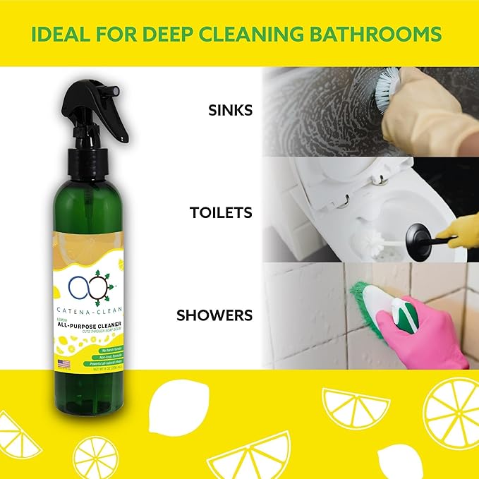 All Natural Lemon Scented Bathroom Cleaner (Pack of 1)– Multipurpose, Powerful Spray for Shower, Toilet, Sink & Tub – Descaler, Limescale, Grime, & Soap Scum Remover – Citrus Scent, Streak-Free Shine