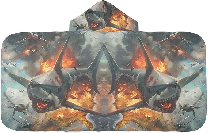 Hooded Towel for Kids Shark and War Fire Beach Wrap Bath Towels 50x23.5in