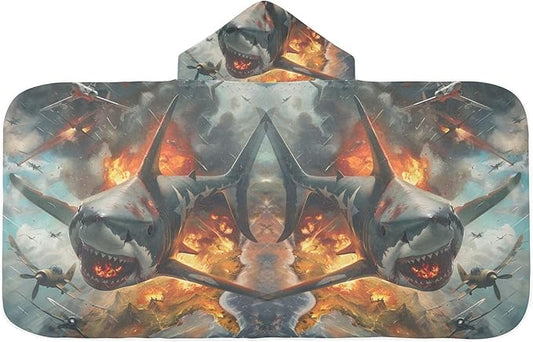 Hooded Towel for Kids Shark and War Fire Beach Wrap Bath Towels 50x23.5in