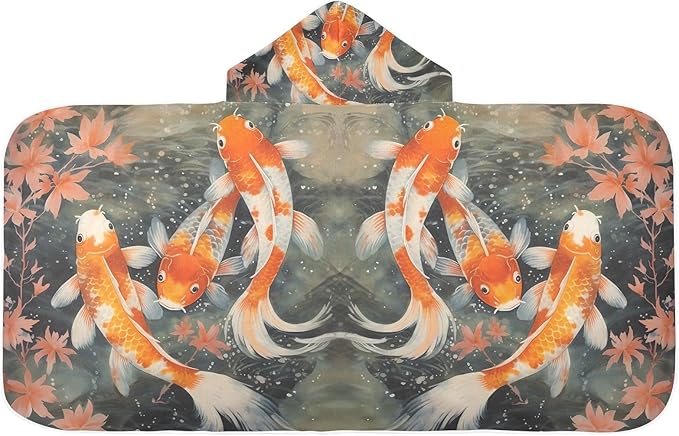 Hooded Towel for Kids Lovely Koi Fish in The Water Beach Wrap Bath Towels 50x23.5in