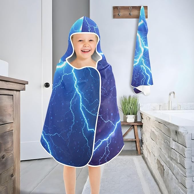 SUABO Kids' Bath Towels Lighting Blue Hooded Towels for Boys Girls,Toddler Towels Multi-Purpose for Beach,Pool and Bathroom,23.5" x 50", Soft and Highly Absorbent