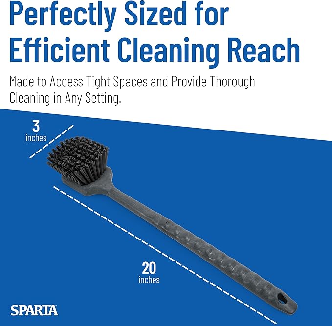 SPARTA 40501EC03 Plastic Large Scrub Brush, Kitchen Brush, Utility Brush With Long Handle For Cleaning, 20 Inches, Black, (Pack of 6)