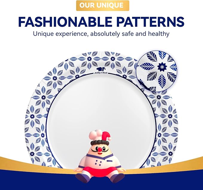 JOLLY CHEF 7 inch Disposable Paper Plates 150 Count, Soak Proof, Cut Proof, Heavy Duty Paper Plates Ideal for Everyday Use