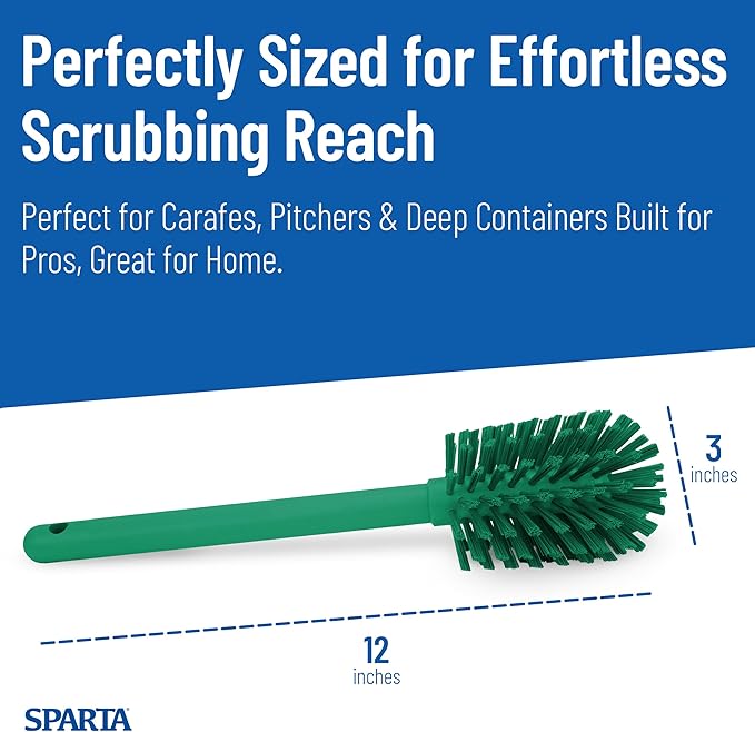 SPARTA 12 Inch Bottle Brush with Polyester Bristles and Plastic Handle, Color Coded, Large Round Head Cleaner for Bottles Jars and Food Service Equipment, Green