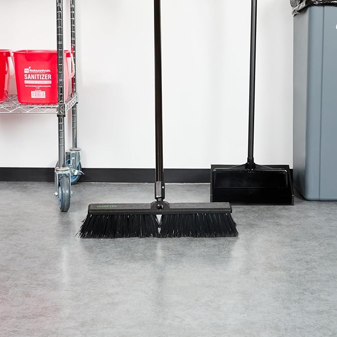 Restaurantware-BROOM HEAD ONLY: Clean Tek Professional 17.13-Inch Push Broom Head, 1 Heavy-Duty Cleaning Tool - Handle Sold Separately, Fine Flagged Bristles, Black Plastic, Outdoor Use