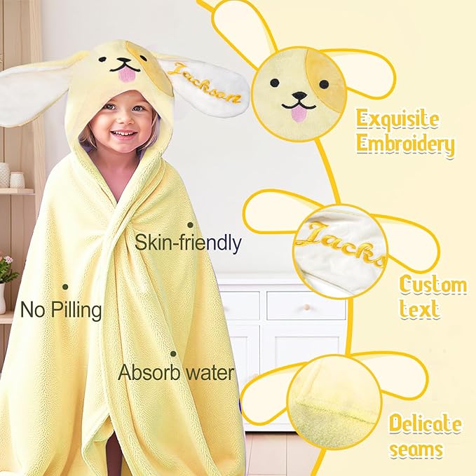 Custom Hooded Bath Towel for Babies,Soft Highly Absorbent Puppy Baby Towel with Name,Baby Bath Towels for Girls Boys,Personalized Baby Shower Birthday Gifts for Toddler Newborn Kids