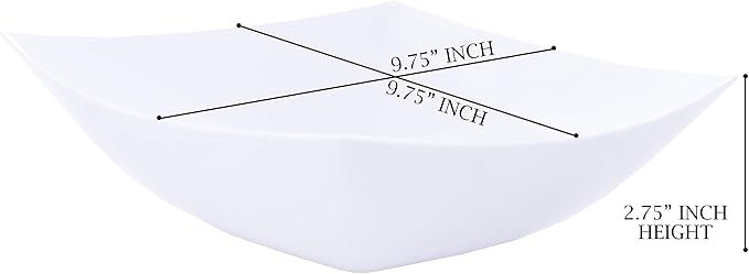 PLASTICPRO Disposable 64 ounce Square Serving Bowls, Party Snack or Salad Bowl, Large Plastic Elegant White Pack of 4