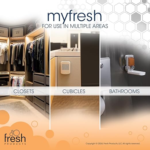 Fresh Products myfresh 2.0 Personal Air Freshener with Dry Fragrance Technology for Small Spaces Compact Design Motion Sensor Battery Included Spiced Apple 6 pk